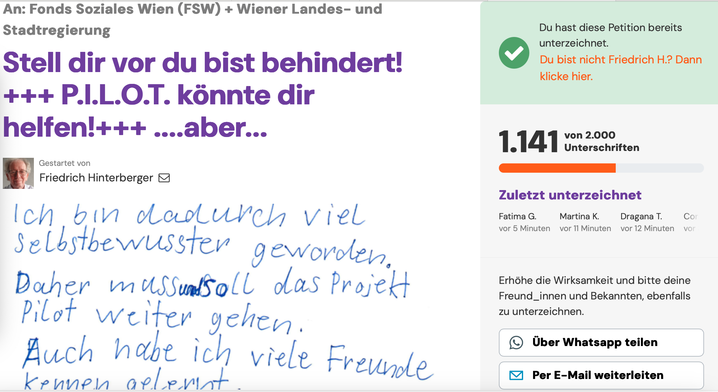 Schon über 1000 Unterschriften